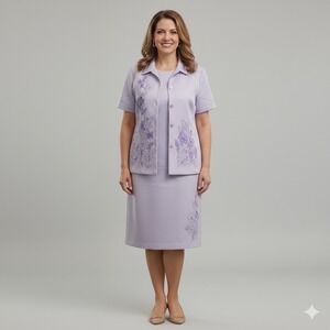 NEW Vintage Elizabeth Williams 2 Piece‎ Jacket Dress Suit Women 18 Purple Floral